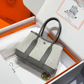 HERMES GARDEN PARTY 23CM IN WHITE TOILETS COTTON CANVAS AND GREY CALFSKIN