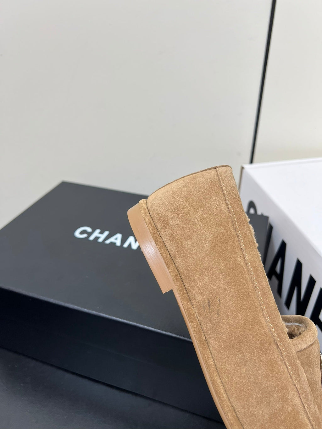 CHANEL LOAFER IN SEPIA TAN SUEDE AND SOLF FLEECE LINING