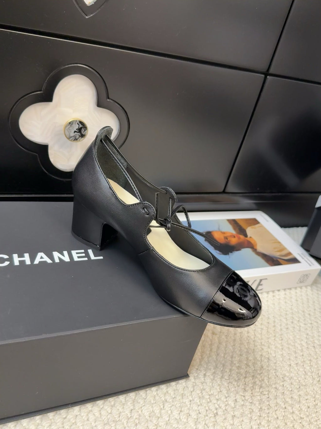 CHANEL MARY JANE PUMPS 55 MM IN BLACK LAMBSKIN