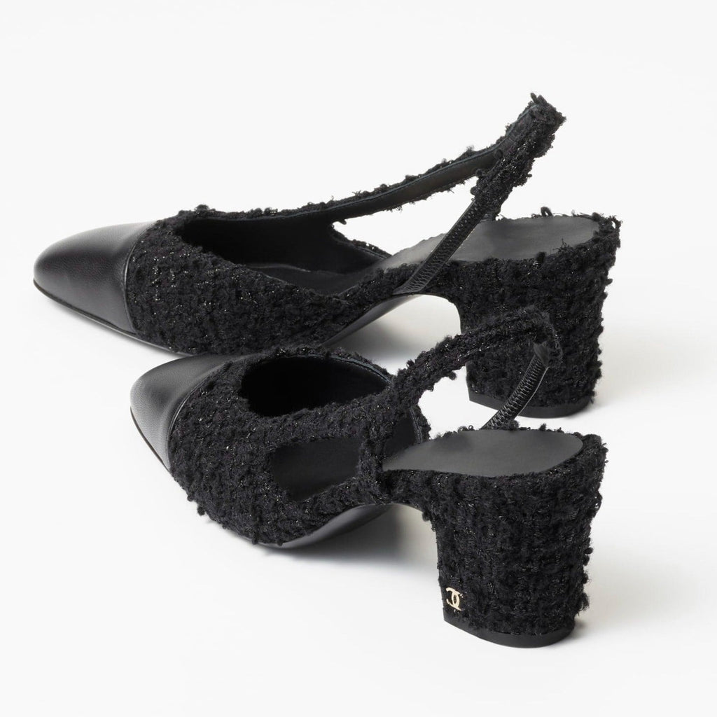CHANEL SLINGBACKS BLACK IRIDESCENT TWEED